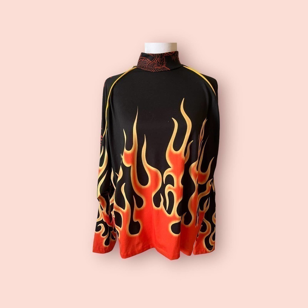 Jaded London Black Shirt with Red and Yellow Flame Print